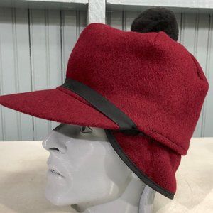 Maroon 6 3/8 Pom Wool Ear Flaps Winter Ski Hunting Hat Made USA